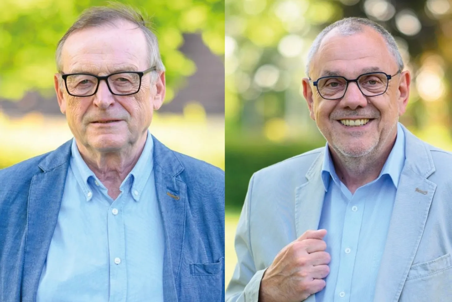 Porträtaufnahmen von Uwe Manthey und Hans Jürgen Meier, beide tragen Brille und Hemd.