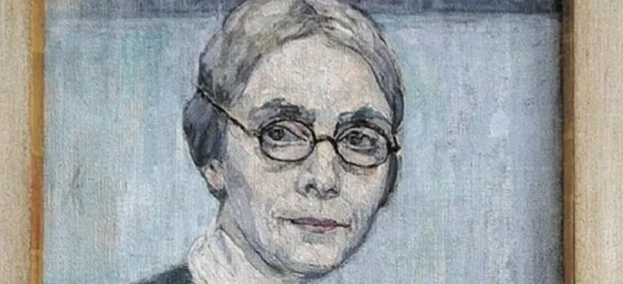 Gemälde eines Selbstporträts der Malerin Ida Gerhardi mit Brille.