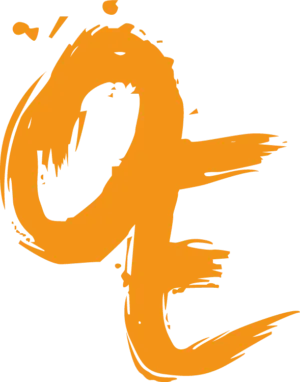 Orangefarbenes Logo des Ortsteils Oberbrügge-Ehringhausen, gestaltet als abstrakter Pinselstrich.